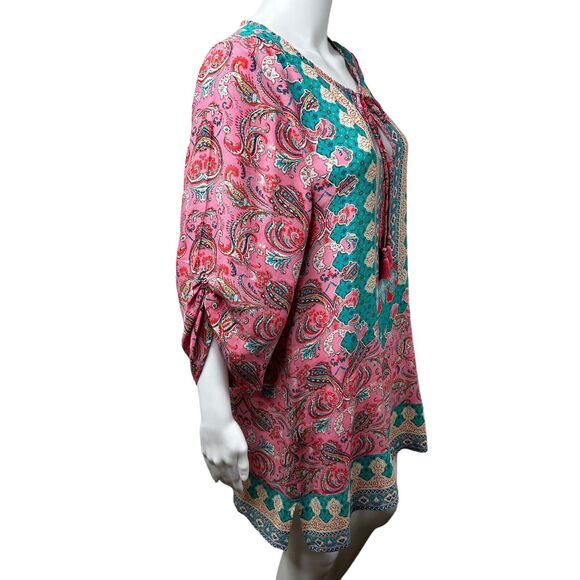 Anthropologie Tolani Silk Pink Geometric Tunic Dress Blouse Size Small Coastal - Picture 12 of 16